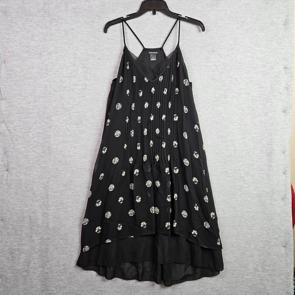 Club Monaco Black Silk Floral Medallion High-Low Pleated Dress Size 2 00202273